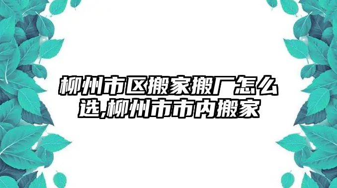 柳州市區搬家搬廠怎么選,柳州市市內搬家