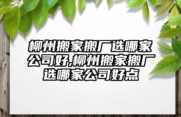 柳州搬家搬廠選哪家公司好,柳州搬家搬廠選哪家公司好點