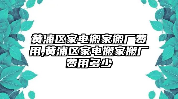 黃浦區家電搬家搬廠費用,黃浦區家電搬家搬廠費用多少